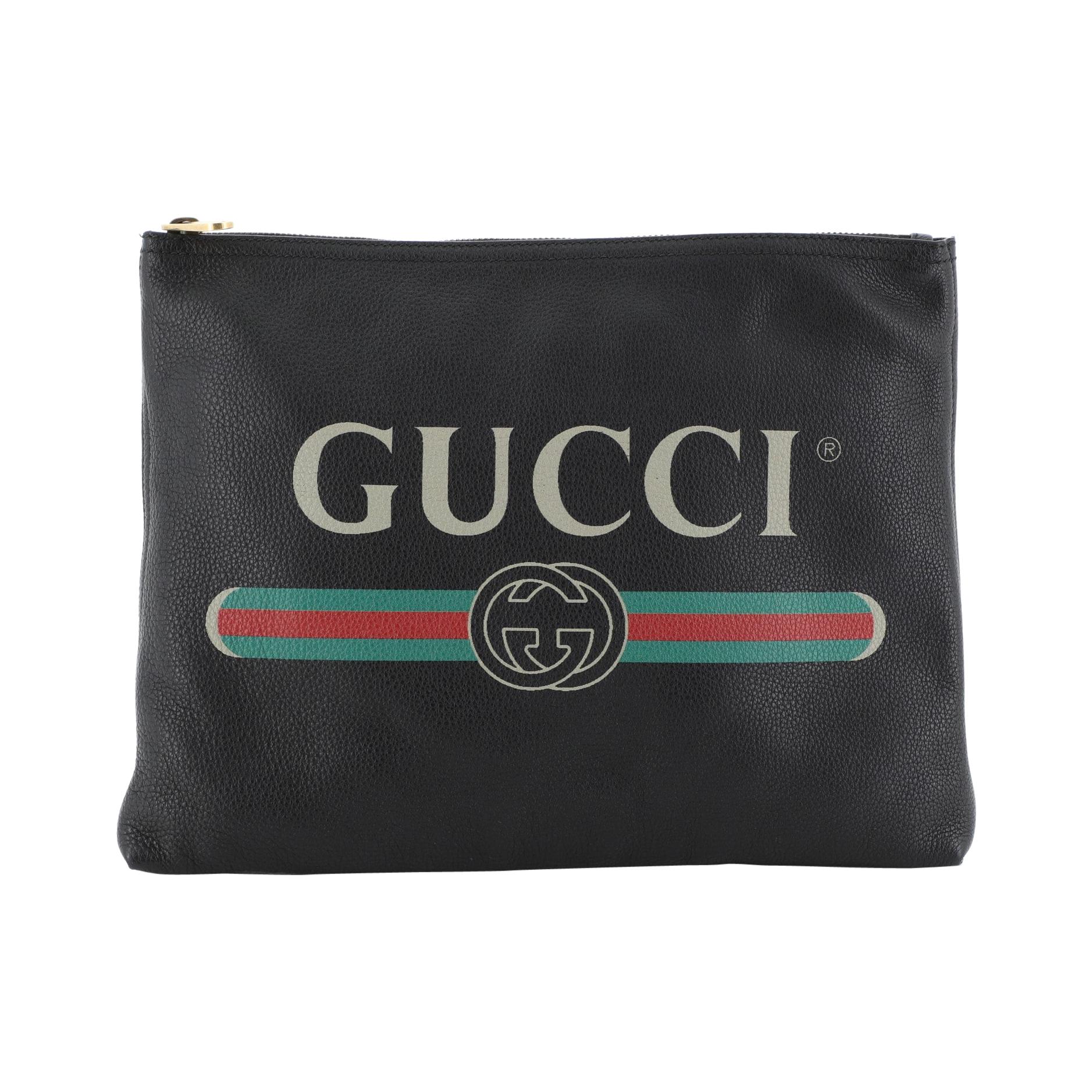 Gucci Logo Portfolio Clutch Printed Leather Medium