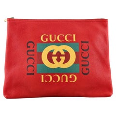 Gucci Logo Portfolio Pouch Printed Leather Large