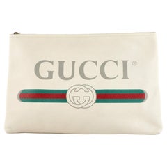 Gucci Logo Portfolio Pouch Printed Leather Large