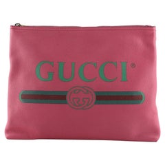 Gucci Logo Portfolio Pouch Printed Leather Medium