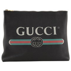 Gucci Logo Portfolio Pouch Printed Leather Medium