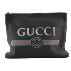 Gucci Logo Portfolio Pouch Printed Leather Medium