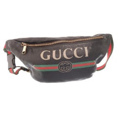 Vintage Gucci Logo Print Black Belt Bag