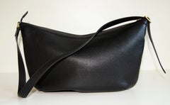 Gucci Logo Print Half Moon Large Black Leather Hobo Bag