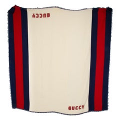 Used Gucci Logo Print Tassel Trimmed Scarf