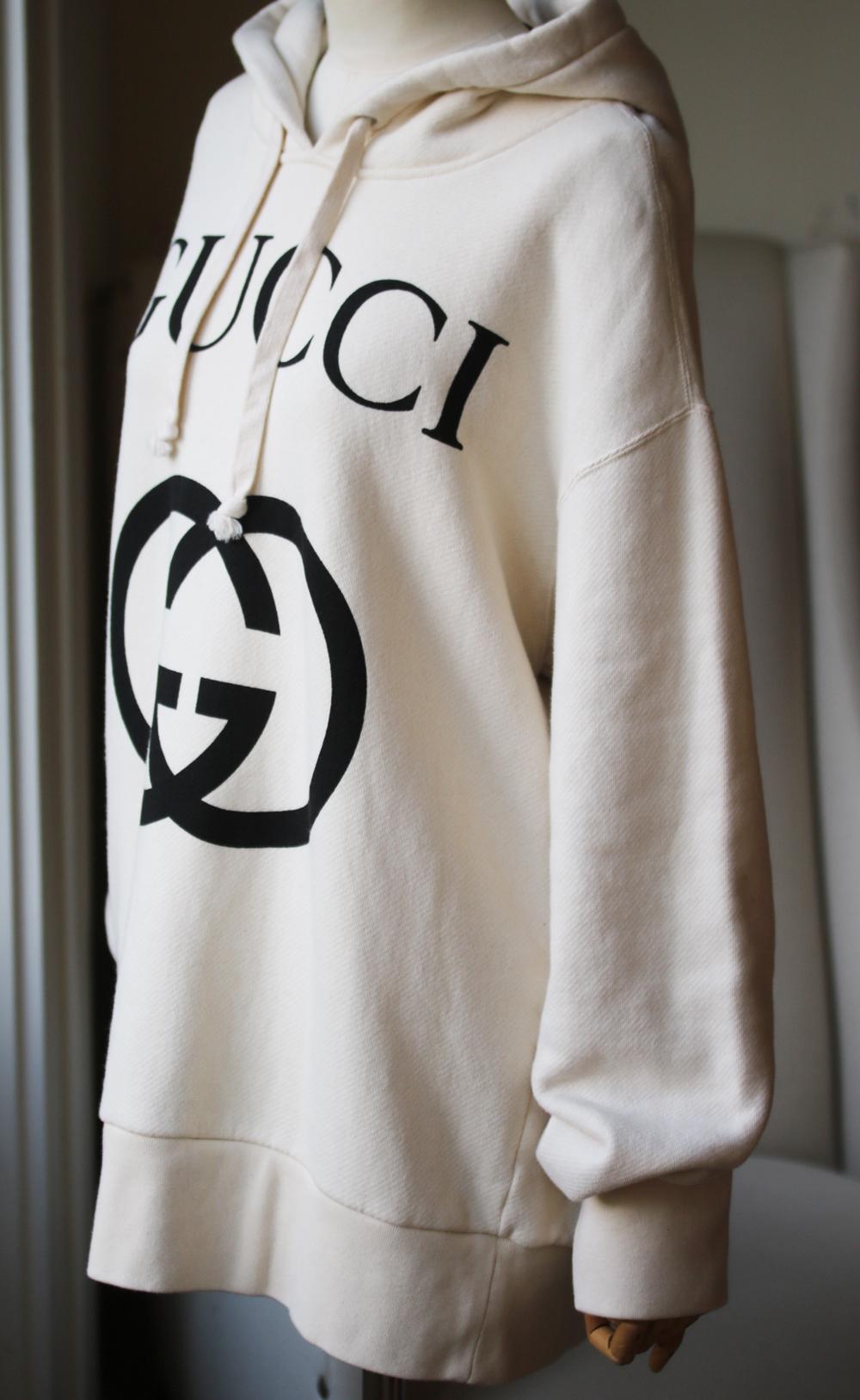 White Gucci Logo-Printed Cotton-Jersey Hooded Sweater