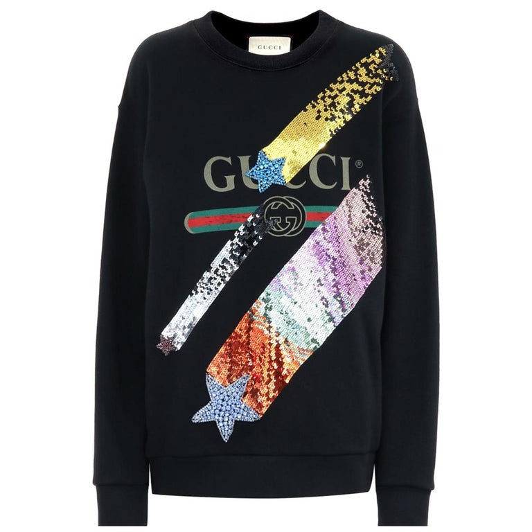 Gucci Logo Shooting Stars Embellished Cotton-Jersey Sweatshirt at 1stDibs