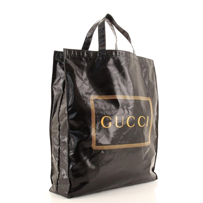 Black Gucci Logo Shopper Tote Coated Cotton Tall