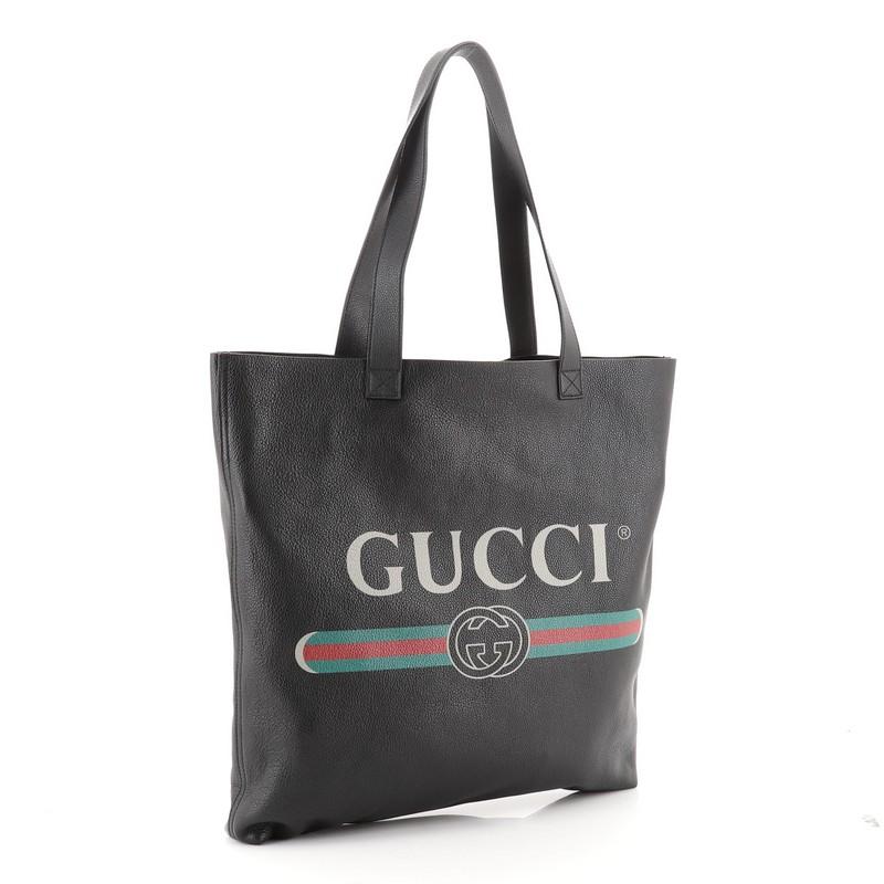 Black Gucci Logo Tote Printed Leather Large