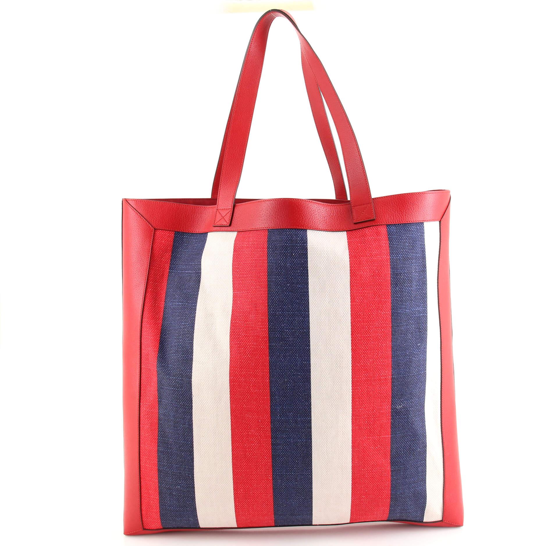 Women's or Men's Gucci Logo Tote Striped Canvas and Leather Large