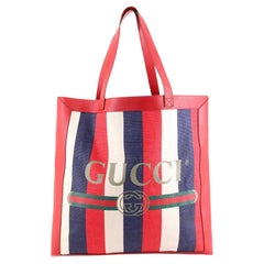 Gucci Logo Tote Striped Canvas and Leather Large