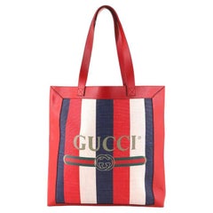 Gucci Logo Tote Striped Canvas and Leather Medium