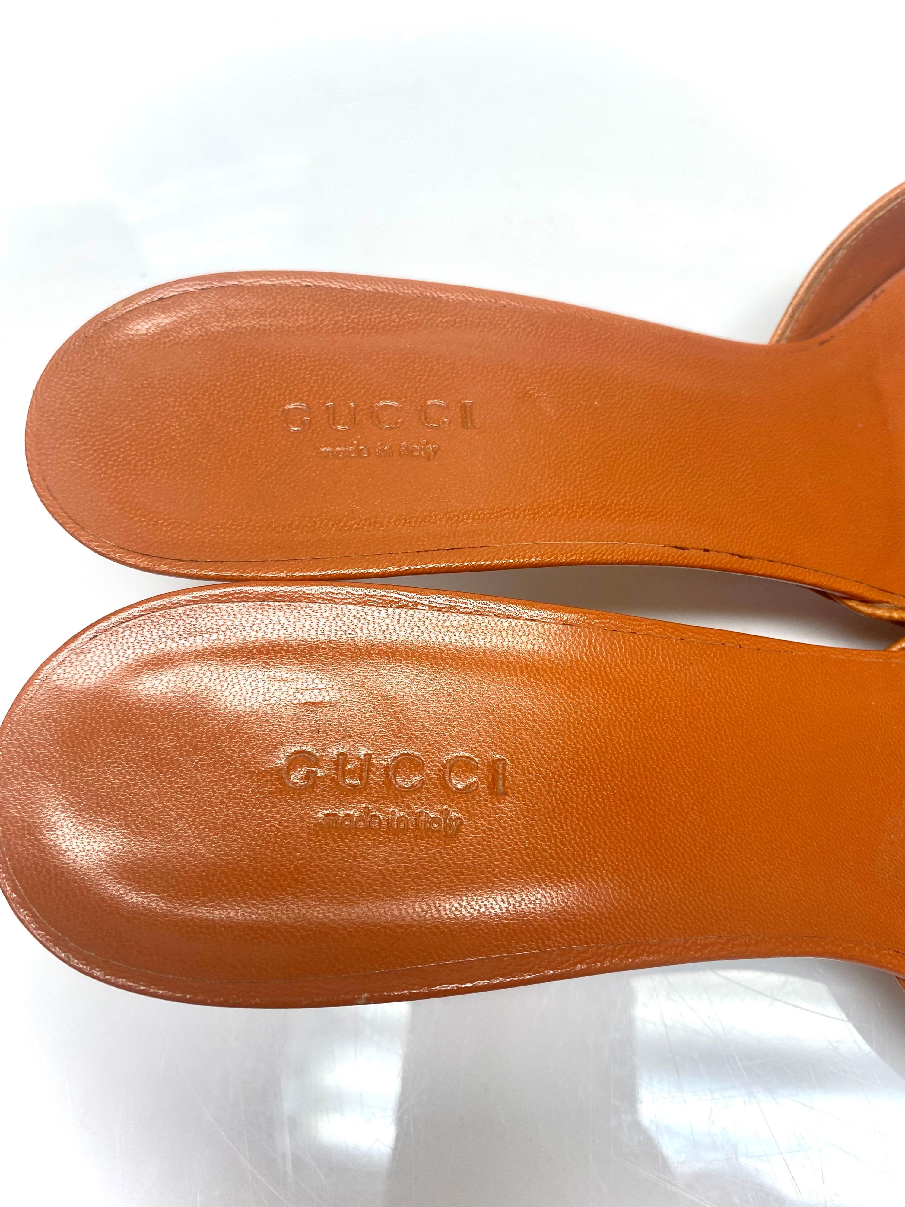 Gucci Logo w/ Silver Detail & Orange Leather Trim Slide Size 38.5 3