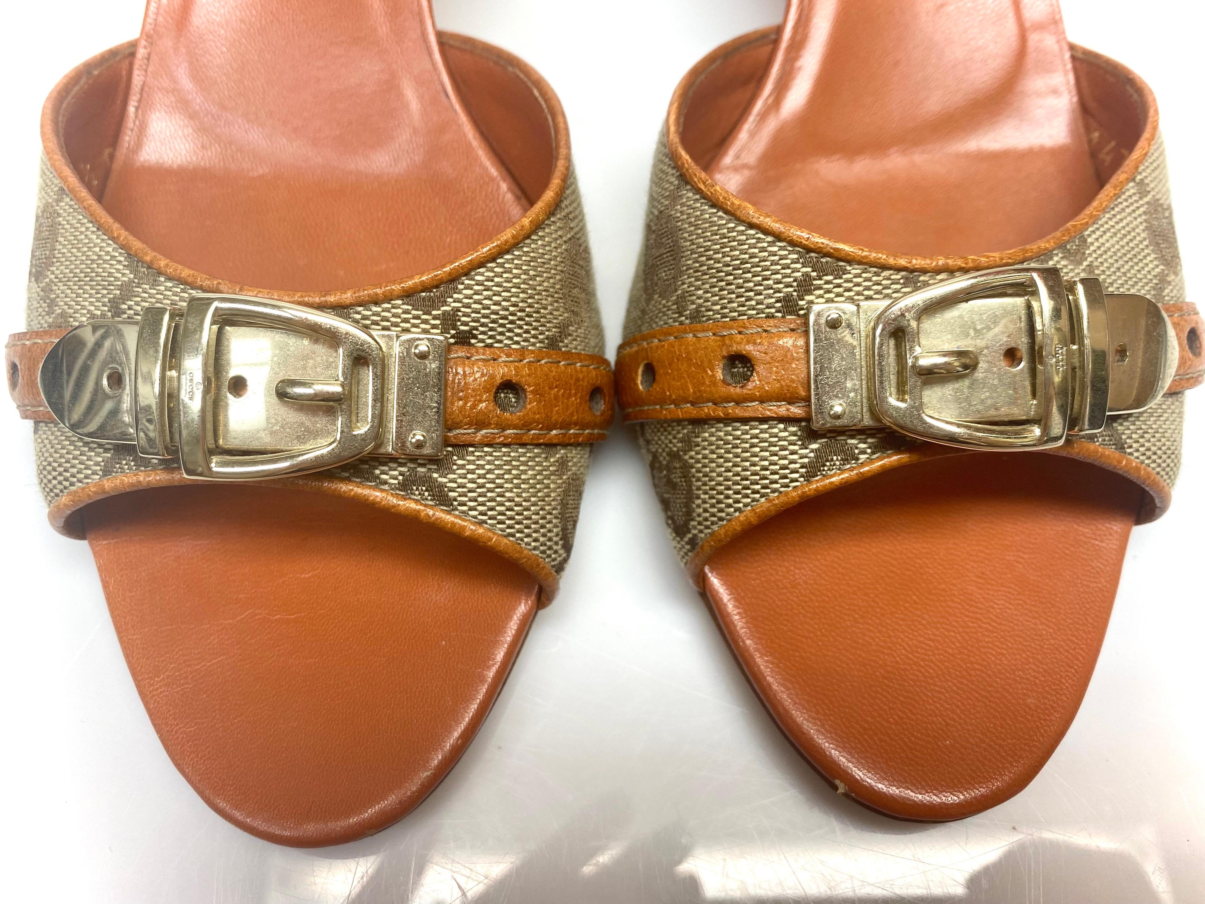 Gucci Logo w/ Silver Detail & Orange Leather Trim Slide Size 38.5 4