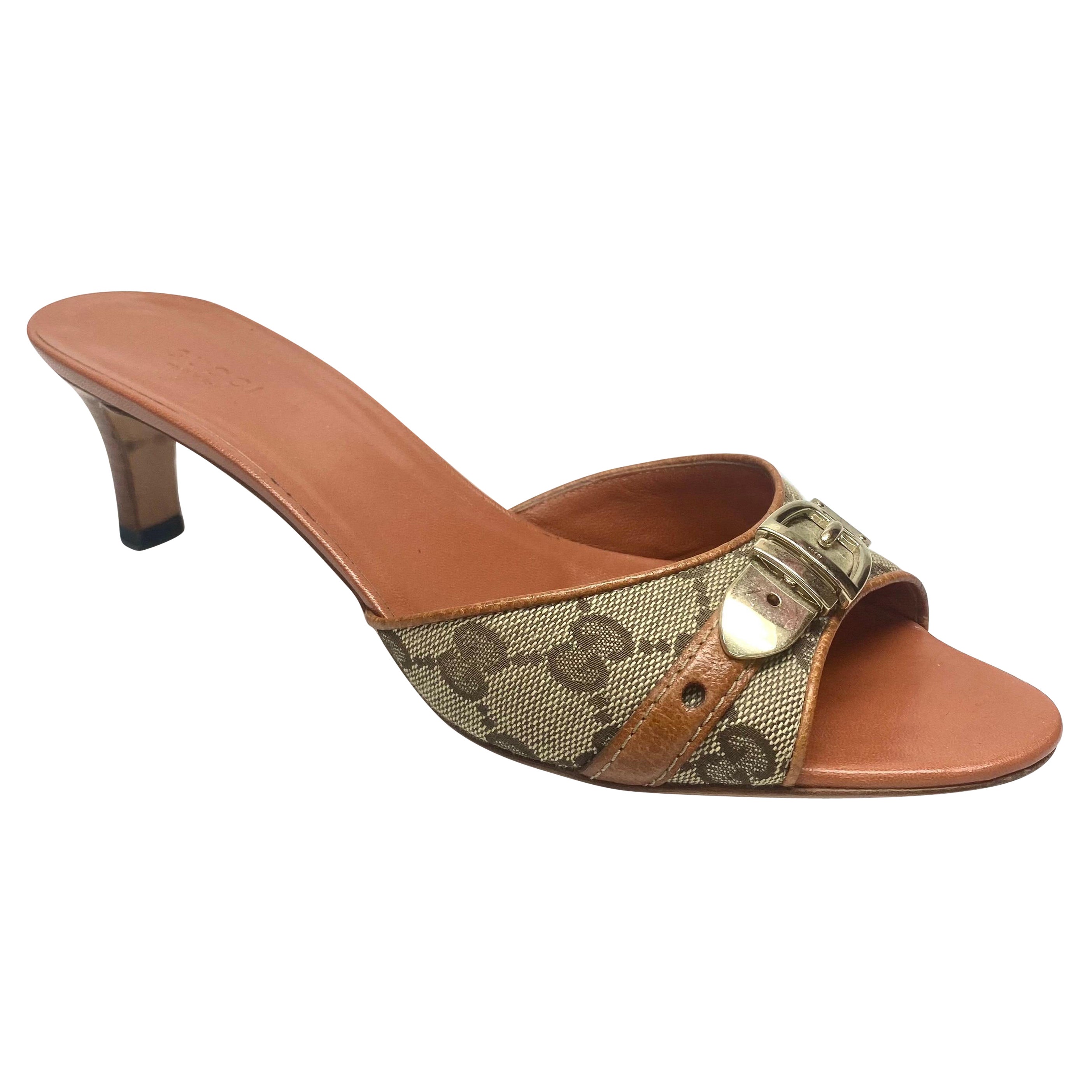 Gucci Logo w/ Silver Detail & Orange Leather Trim Slide Size 38.5