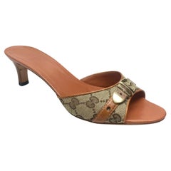 Gucci Logo w/ Silver Detail & Orange Leather Trim Slide Size 38.5