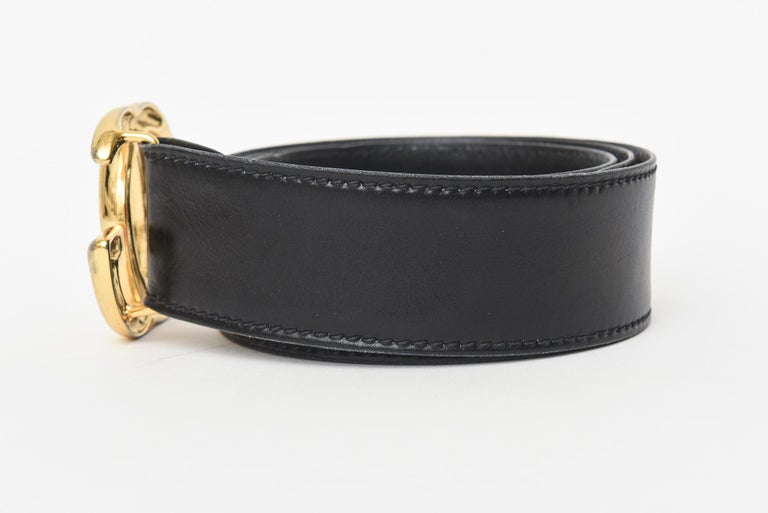 Gucci Logo Wide Black Leather Vintage Belt With Gold Plated  display picture 3