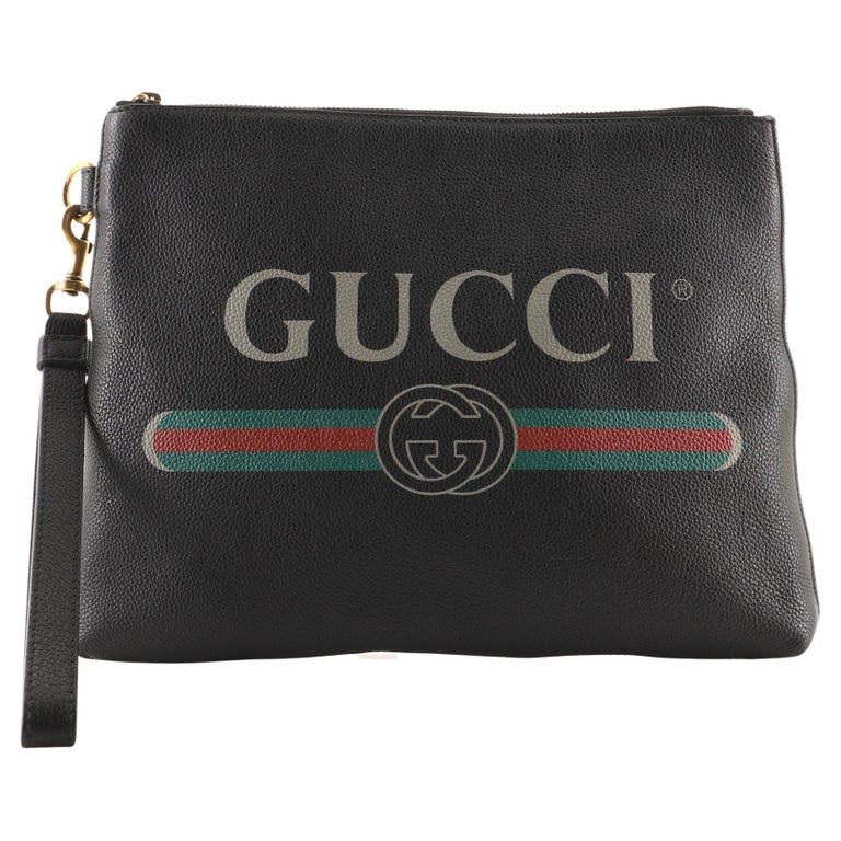 Gucci Logo Wristlet Clutch Printed Leather For Sale at 1stDibs