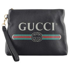 Gucci Logo Wristlet Clutch Printed Leather Medium