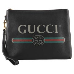 Gucci Logo Wristlet Clutch Printed Leather Medium