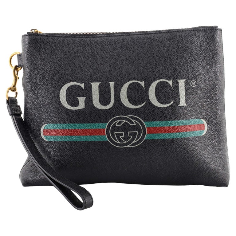 Gucci Logo Wristlet Clutch Printed Leather Medium For Sale at 1stDibs
