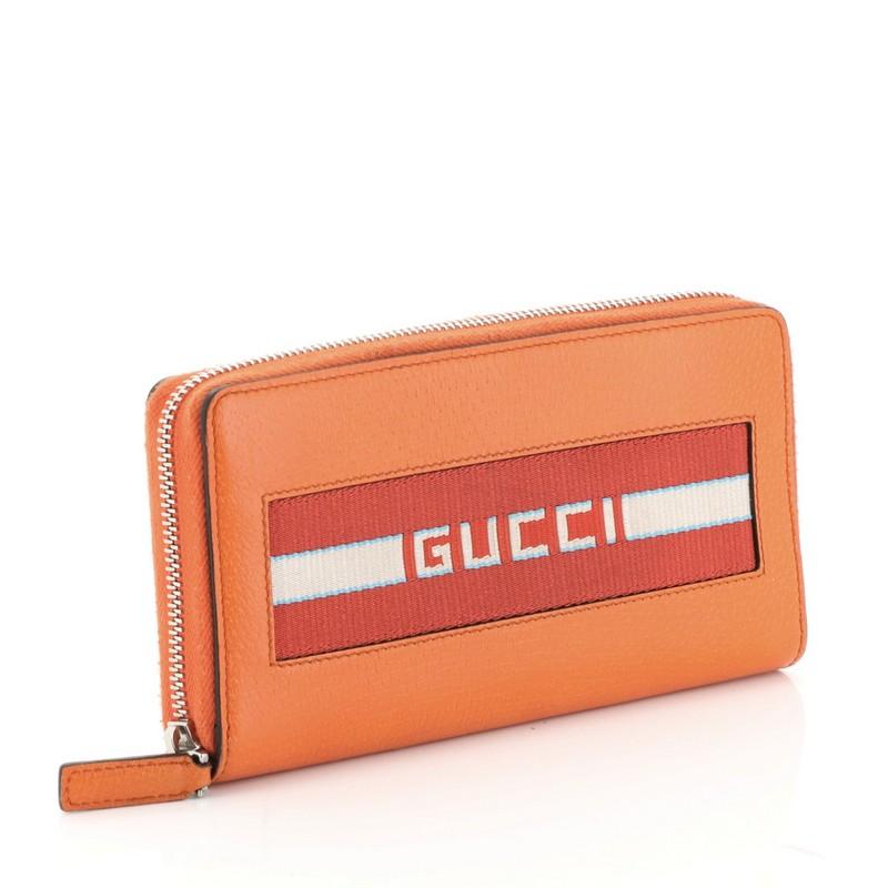 Orange Gucci Logo Zip Around Wallet Leather Long