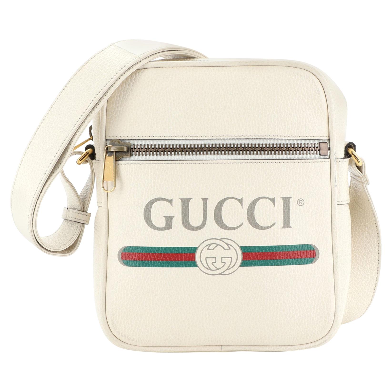 Gucci Logo Zip Messenger Bag Printed Leather Small