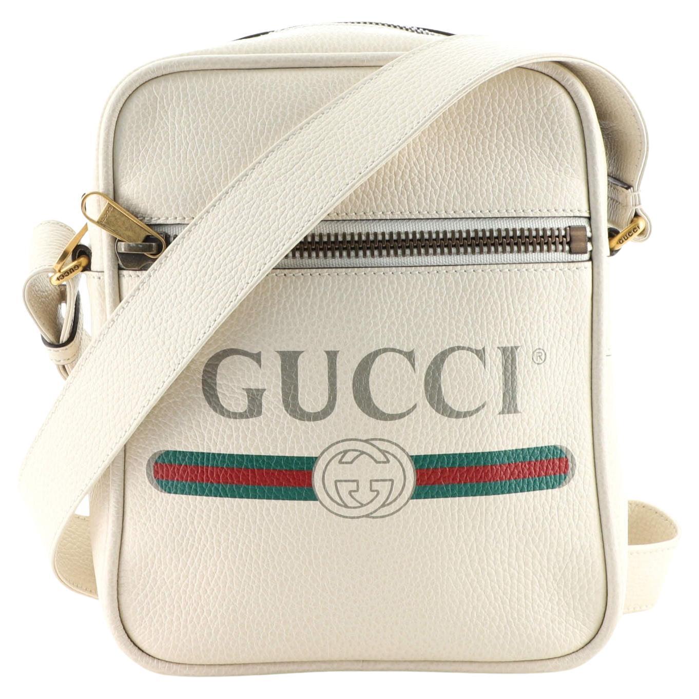 Gucci Logo Zip Messenger Bag Printed Leather Small