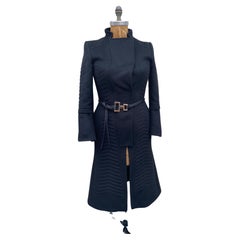 Gucci Long Black Wool Coat with Belt Size 44
