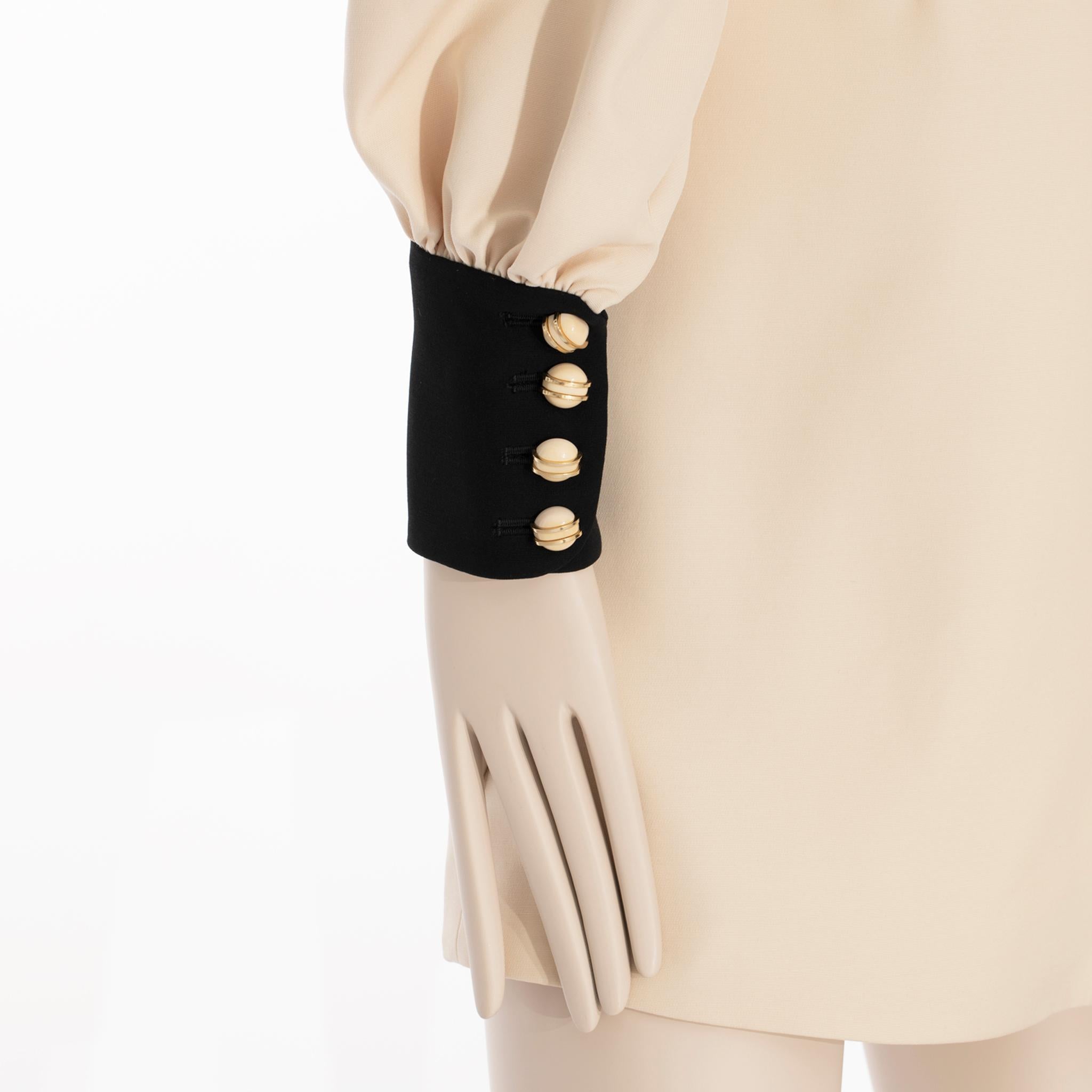 Gucci Long Sleeve Dress With Tie Ivory & Black Wool & Silk 40 IT 1