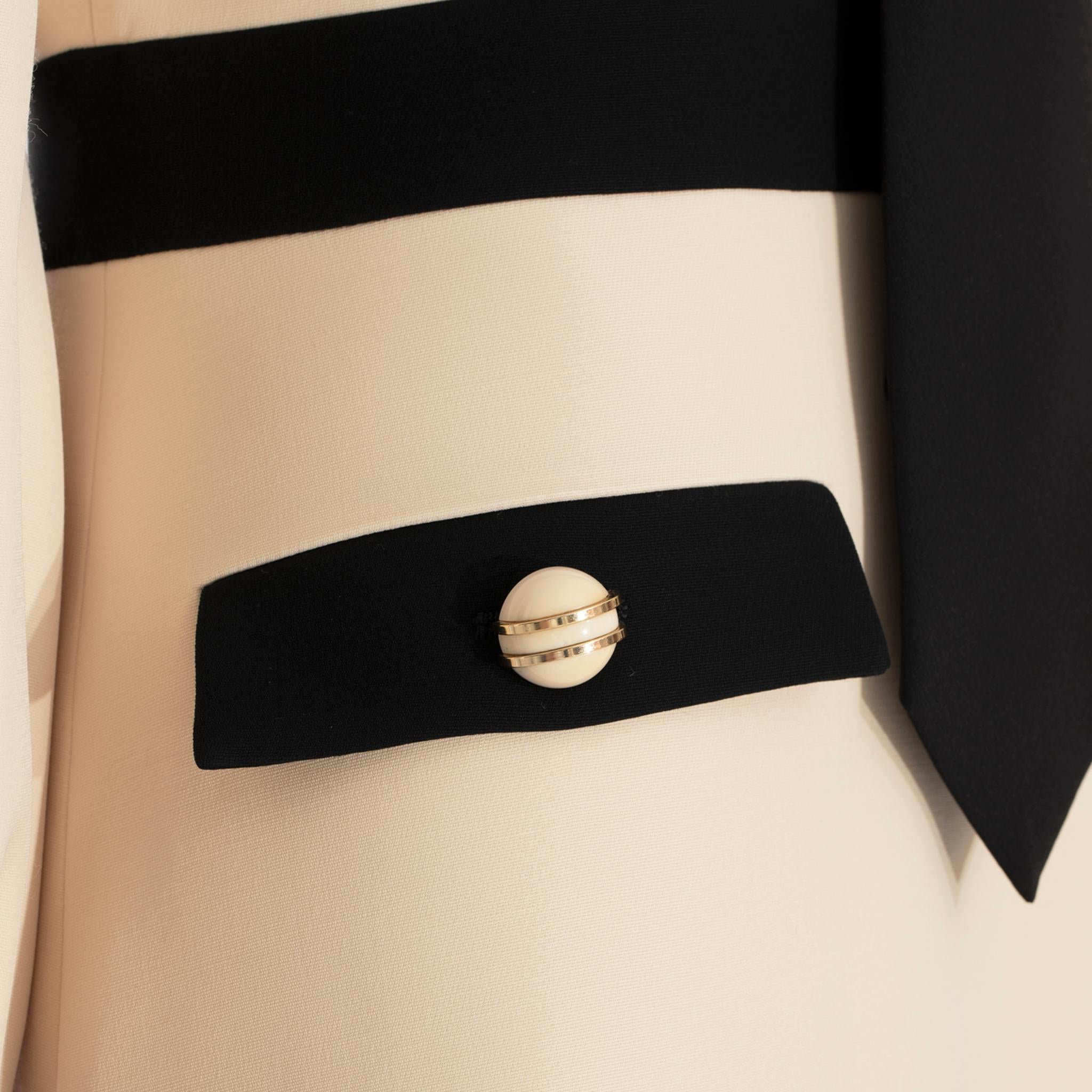 Gucci Long Sleeve Dress With Tie Ivory & Black Wool & Silk 40 IT 2