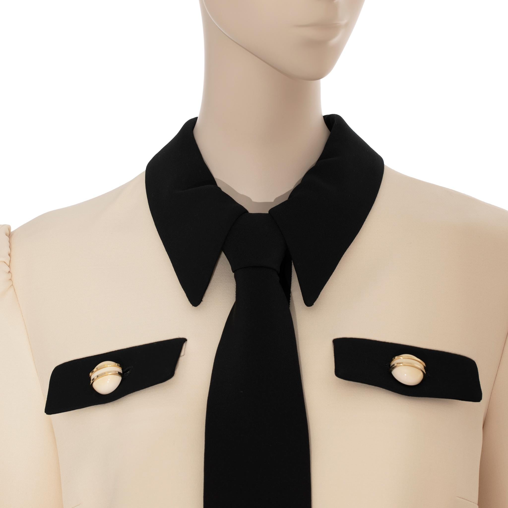 Gucci Long Sleeve Dress With Tie Ivory & Black Wool & Silk 40 IT 3