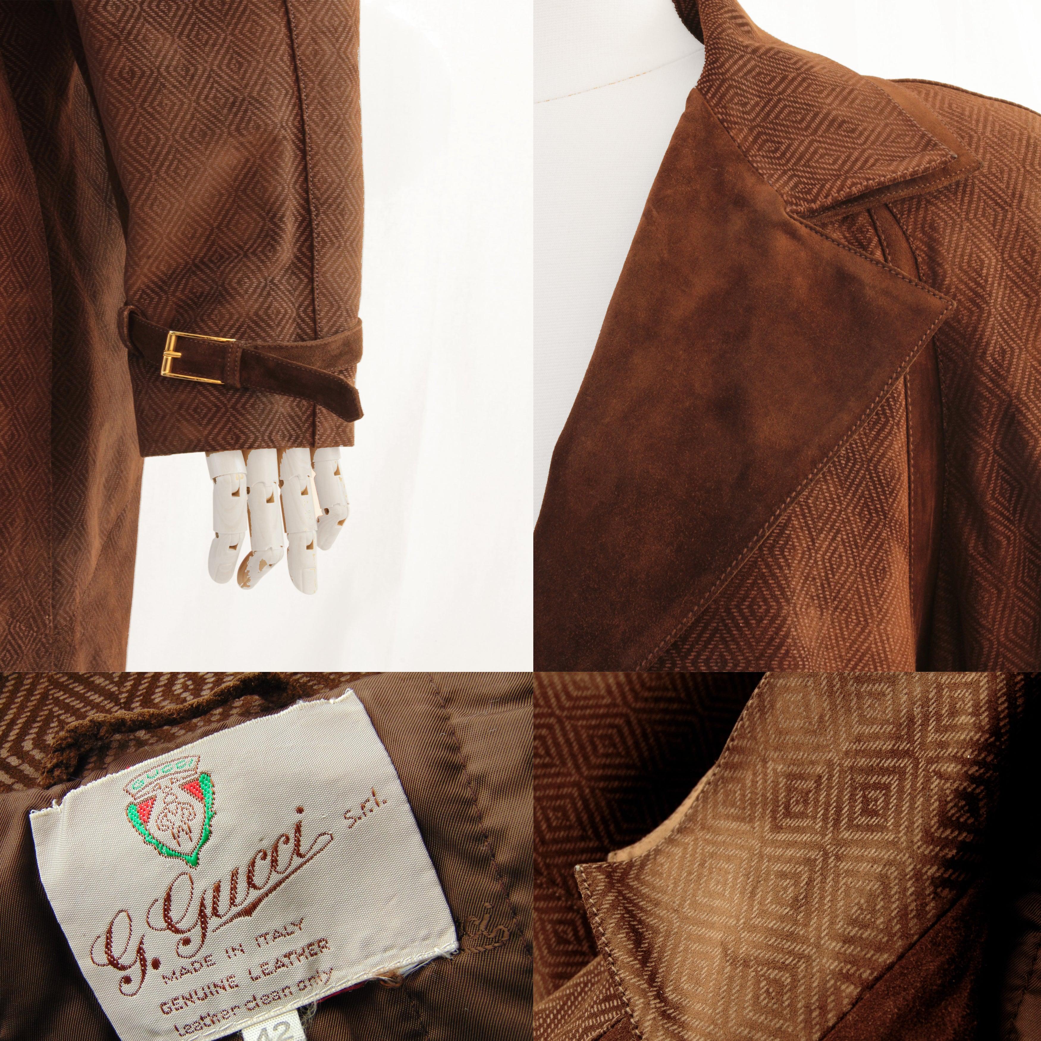 Gucci Long Suede Coat with Skirt 2pc Set Diamond Texture Vintage Sz 42/46 Rare For Sale 5