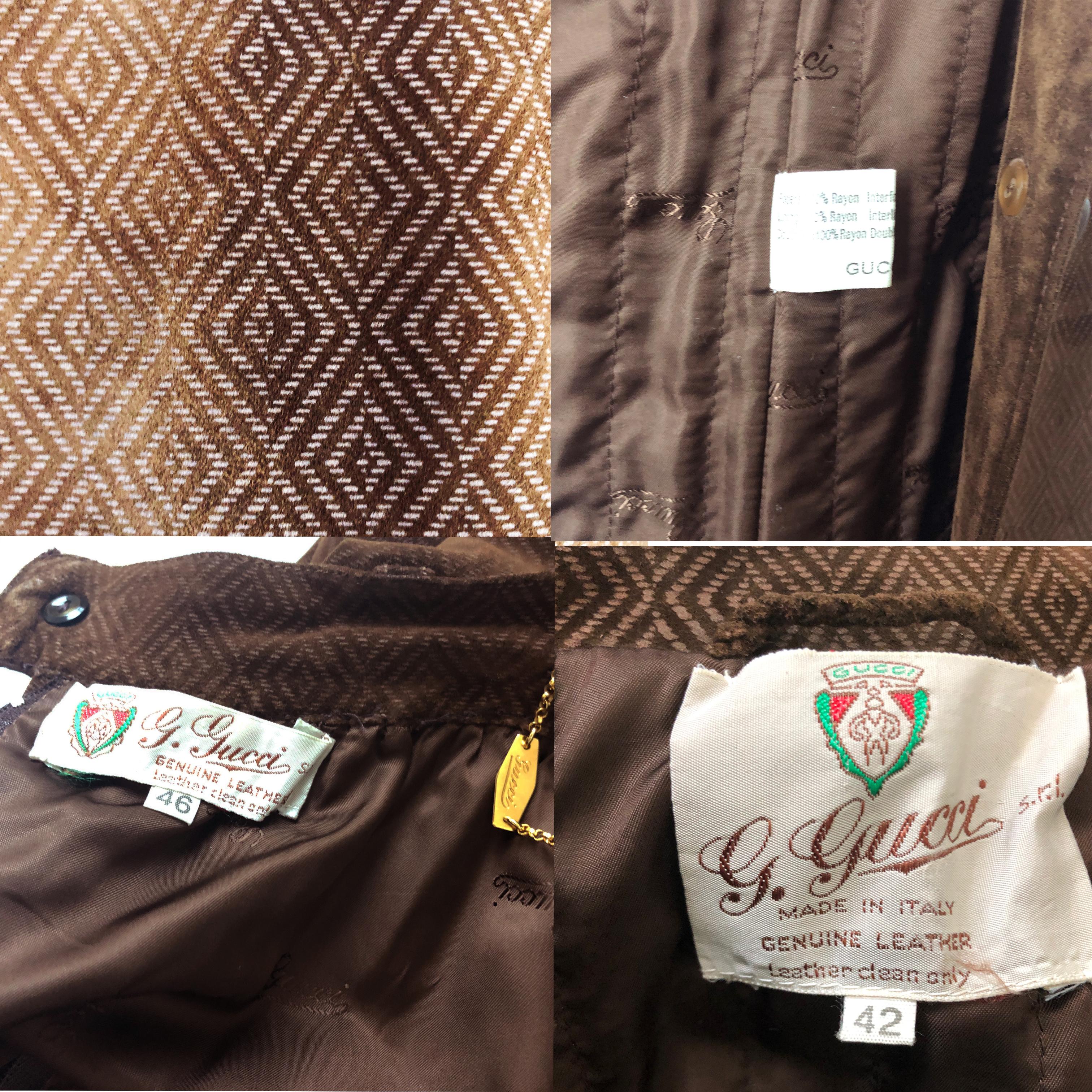 Gucci Long Suede Coat with Skirt 2pc Set Diamond Texture Vintage Sz 42/46 Rare For Sale 6