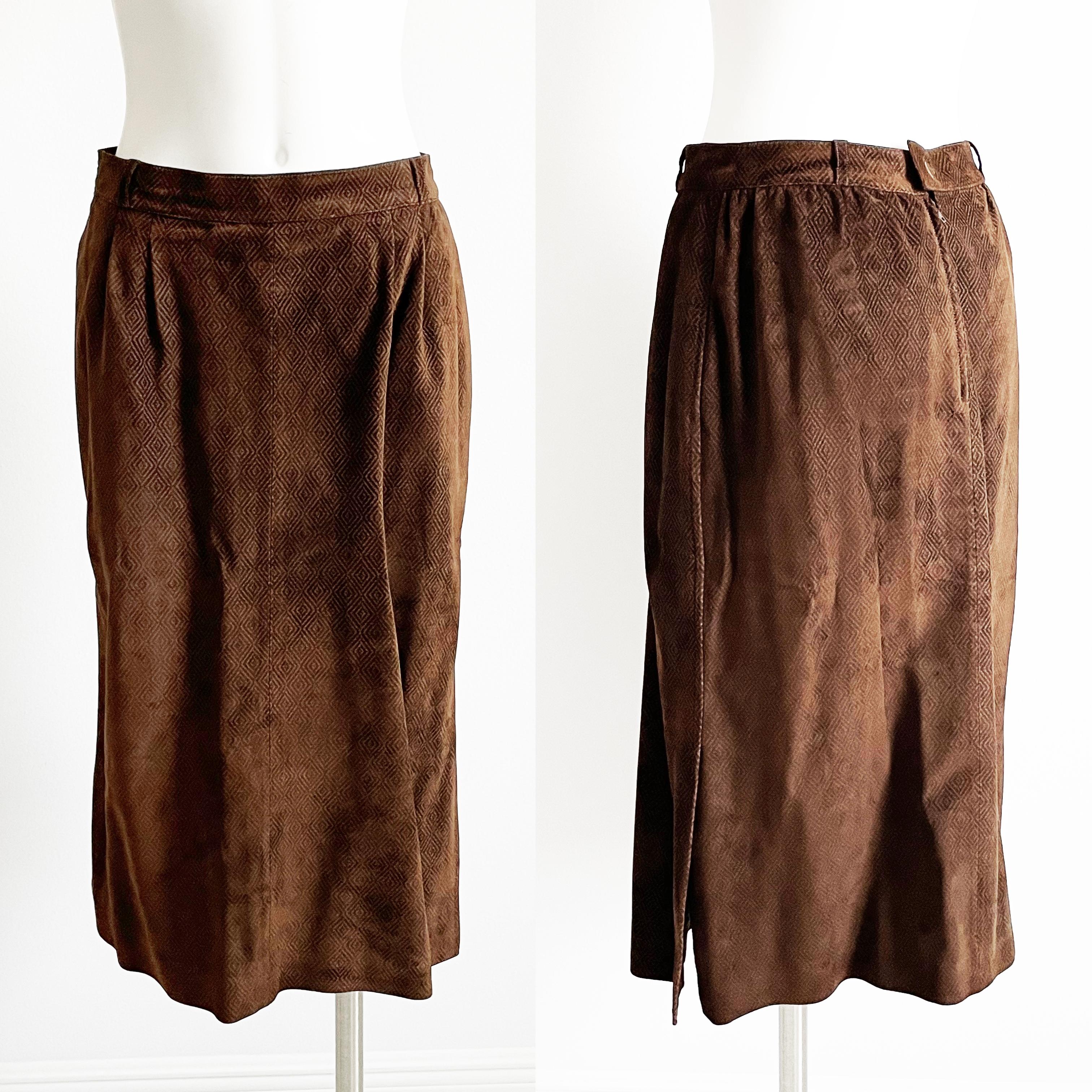 Gucci Long Suede Coat with Skirt 2pc Set Diamond Texture Vintage Sz 42/46 Rare For Sale 4