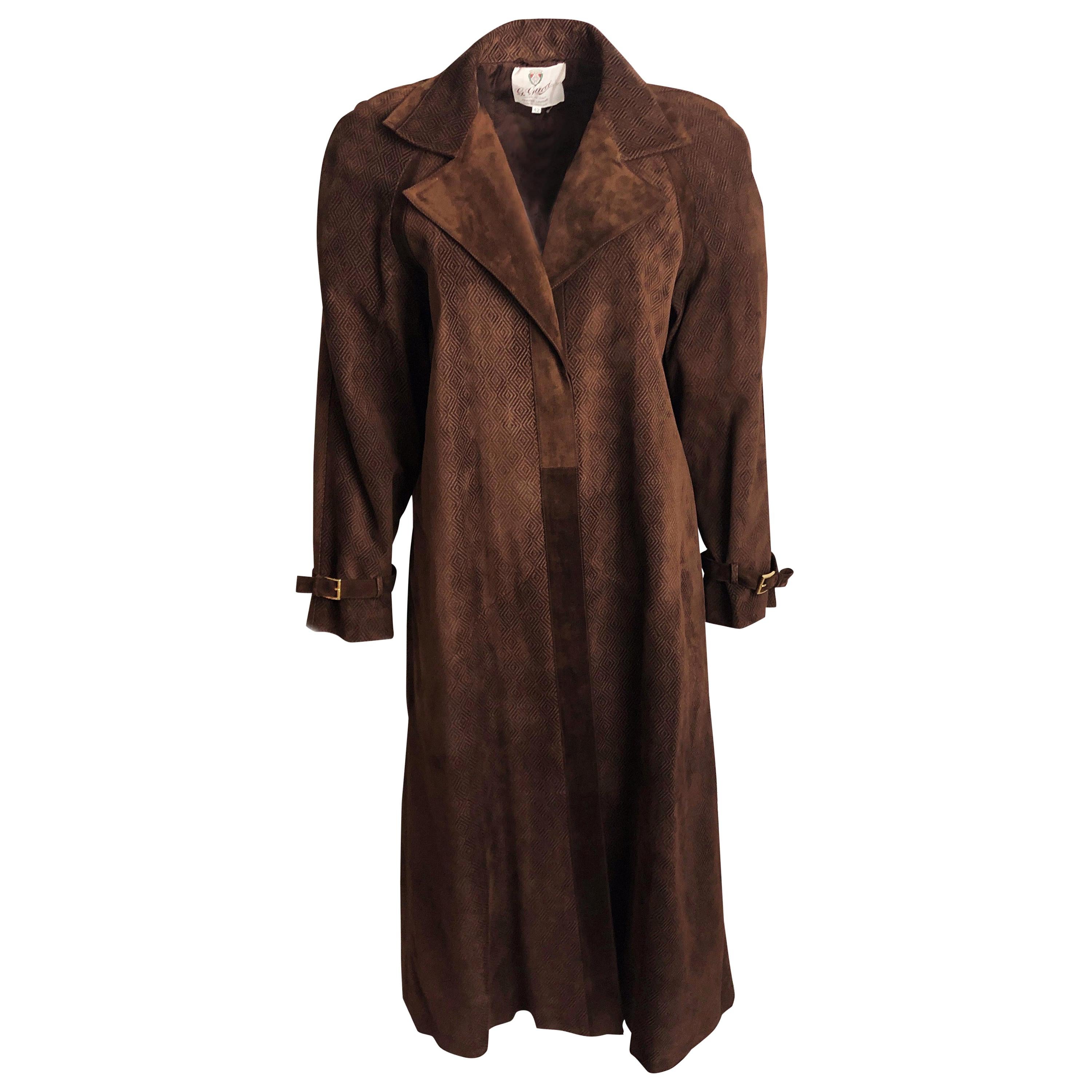 Gucci - Manteau long en daim avec jupe 2 pièces texturée de diamants, vintage, rare, taille 42/46