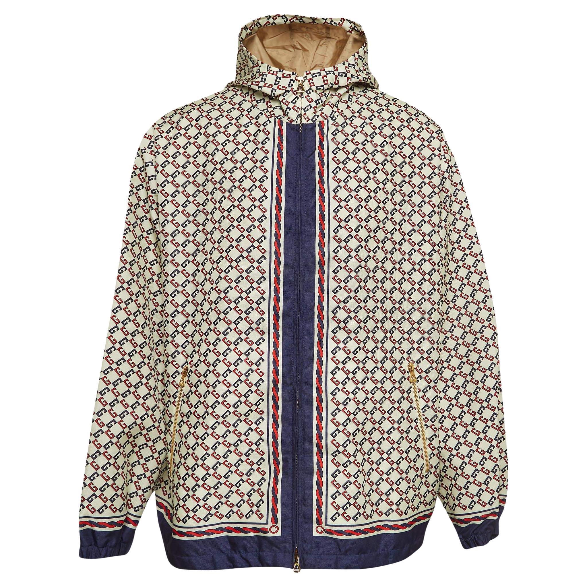 Gucci Love Parade Cream Geometric GG Print Nylon Windbreaker Jacket XL