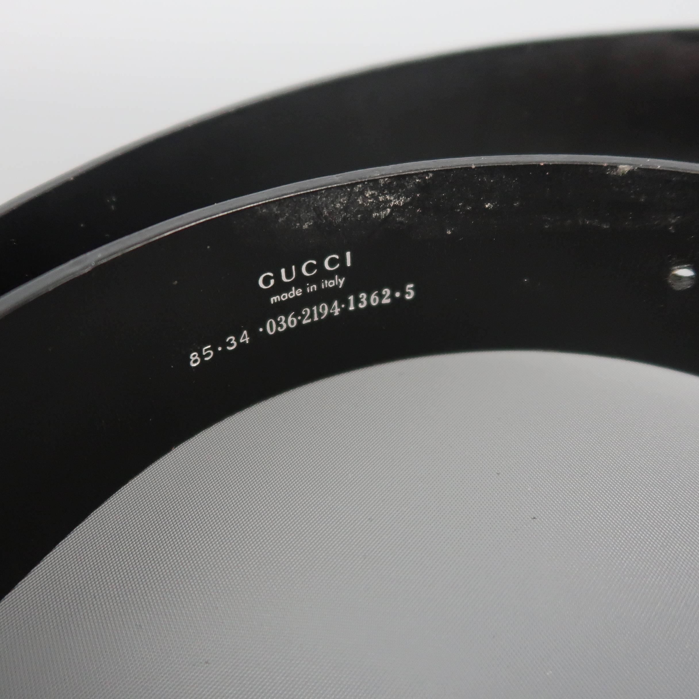  GUCCI M Large Silver & Gold Oval G Buckle Black Leather Belt 3