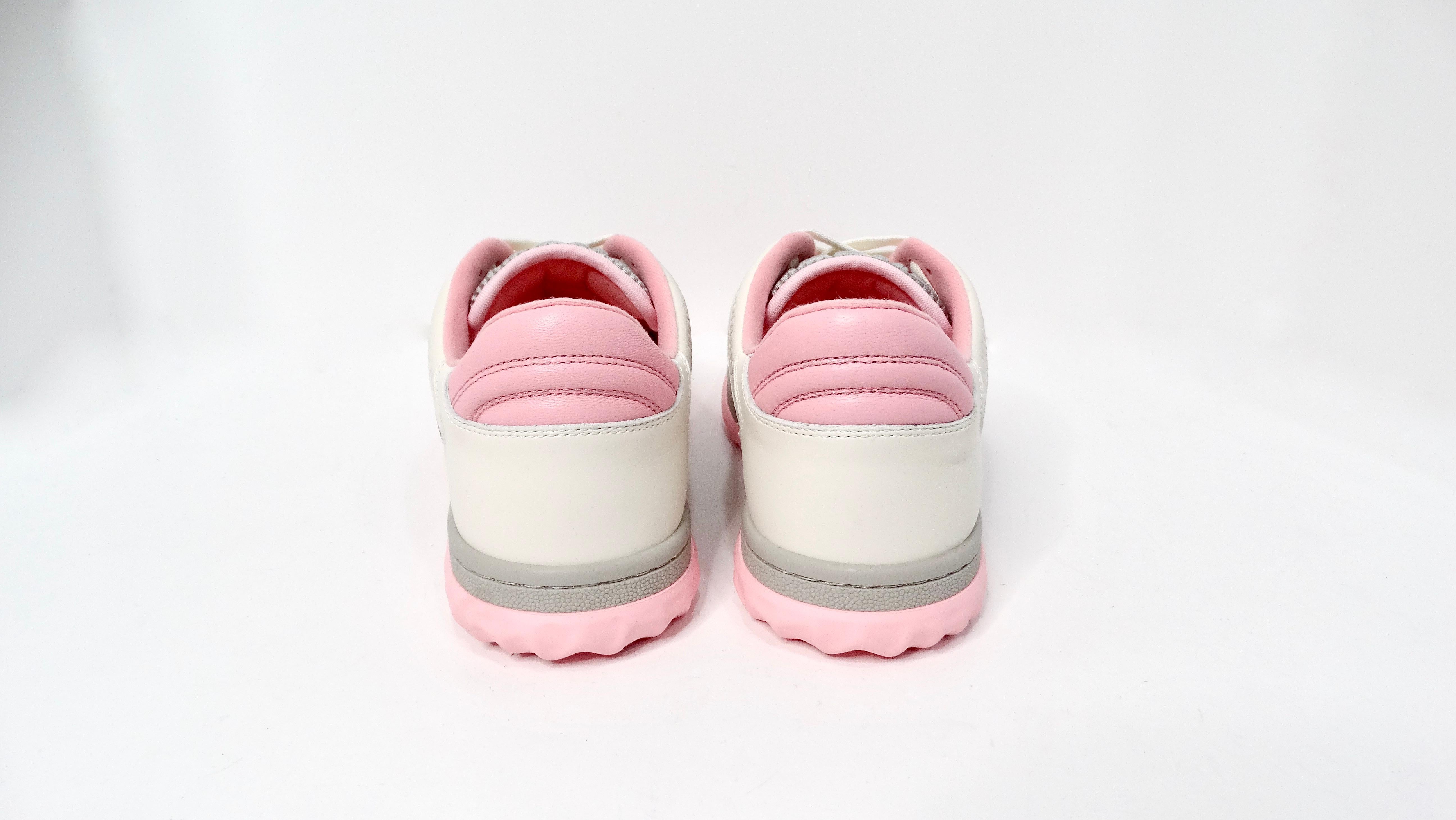 Gucci Mac80 Pink & Grey Calfskin Leather Sneakers For Sale 2