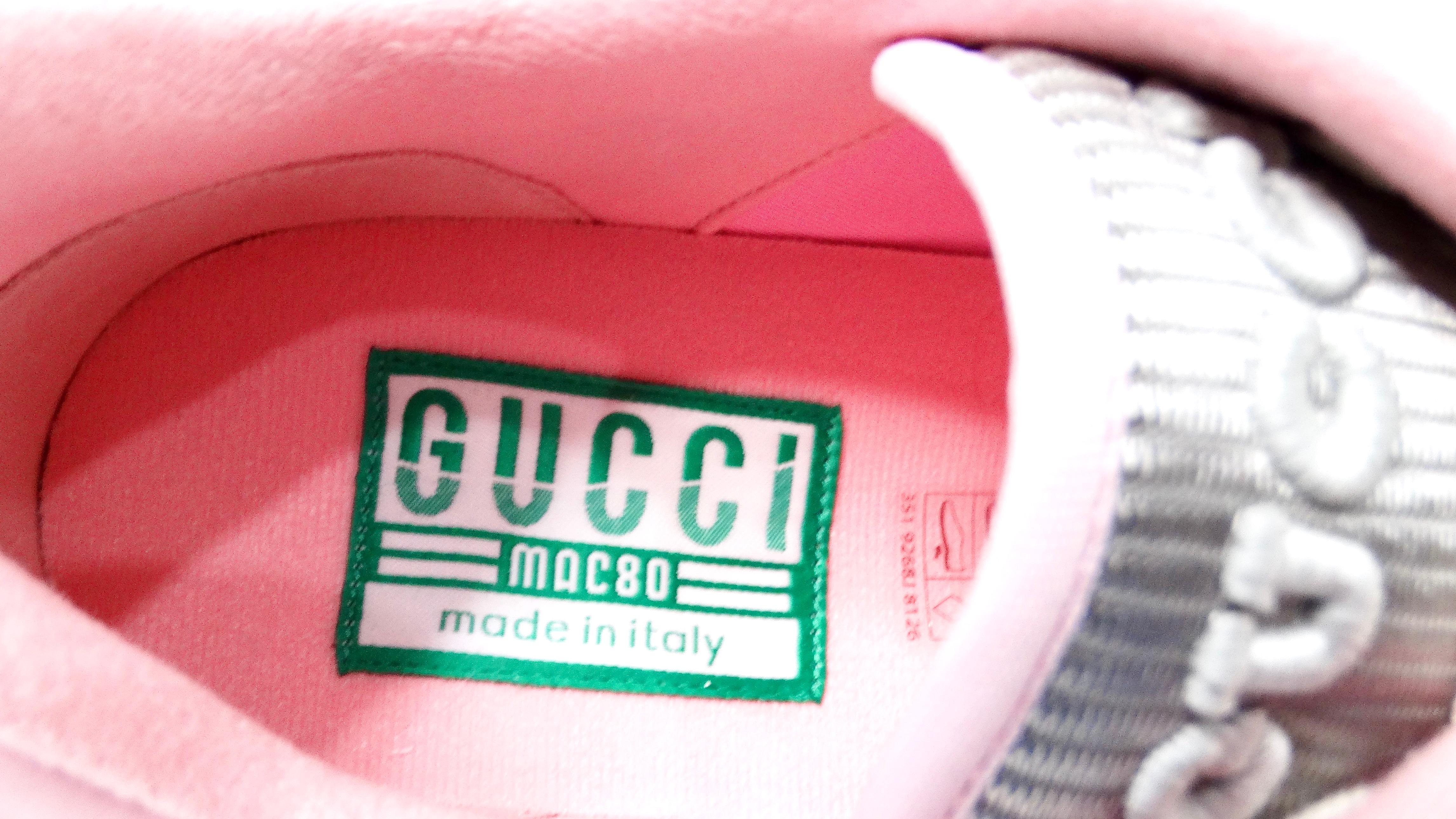 Gucci Mac80 Pink & Grey Calfskin Leather Sneakers For Sale 4