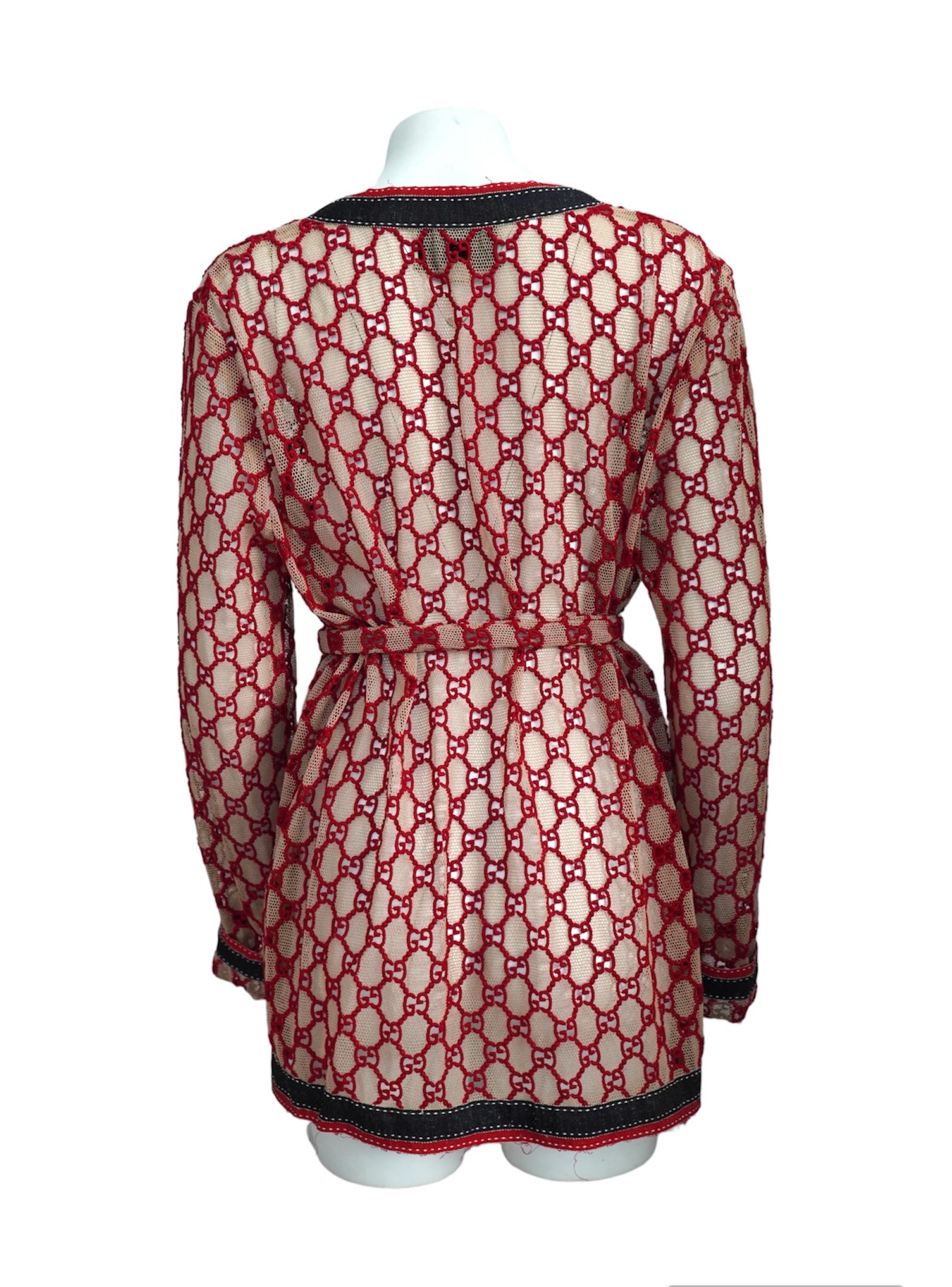 Gucci Macrame Open Front Mesh Belted Cardigan Jacket In Excellent Condition In Beverly Hills, CA
