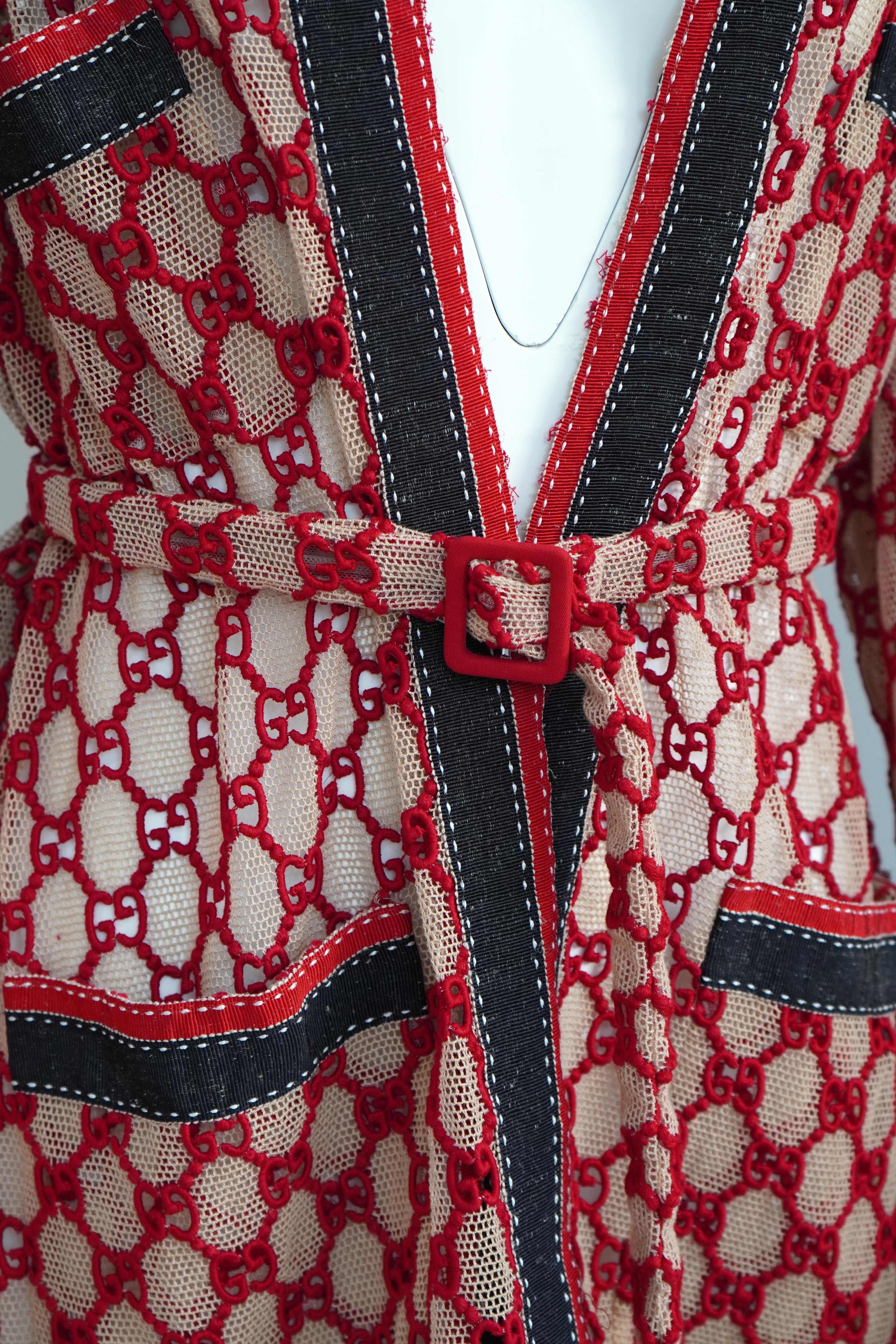 Gucci Macrame Open Front Mesh Belted Cardigan Jacket 2