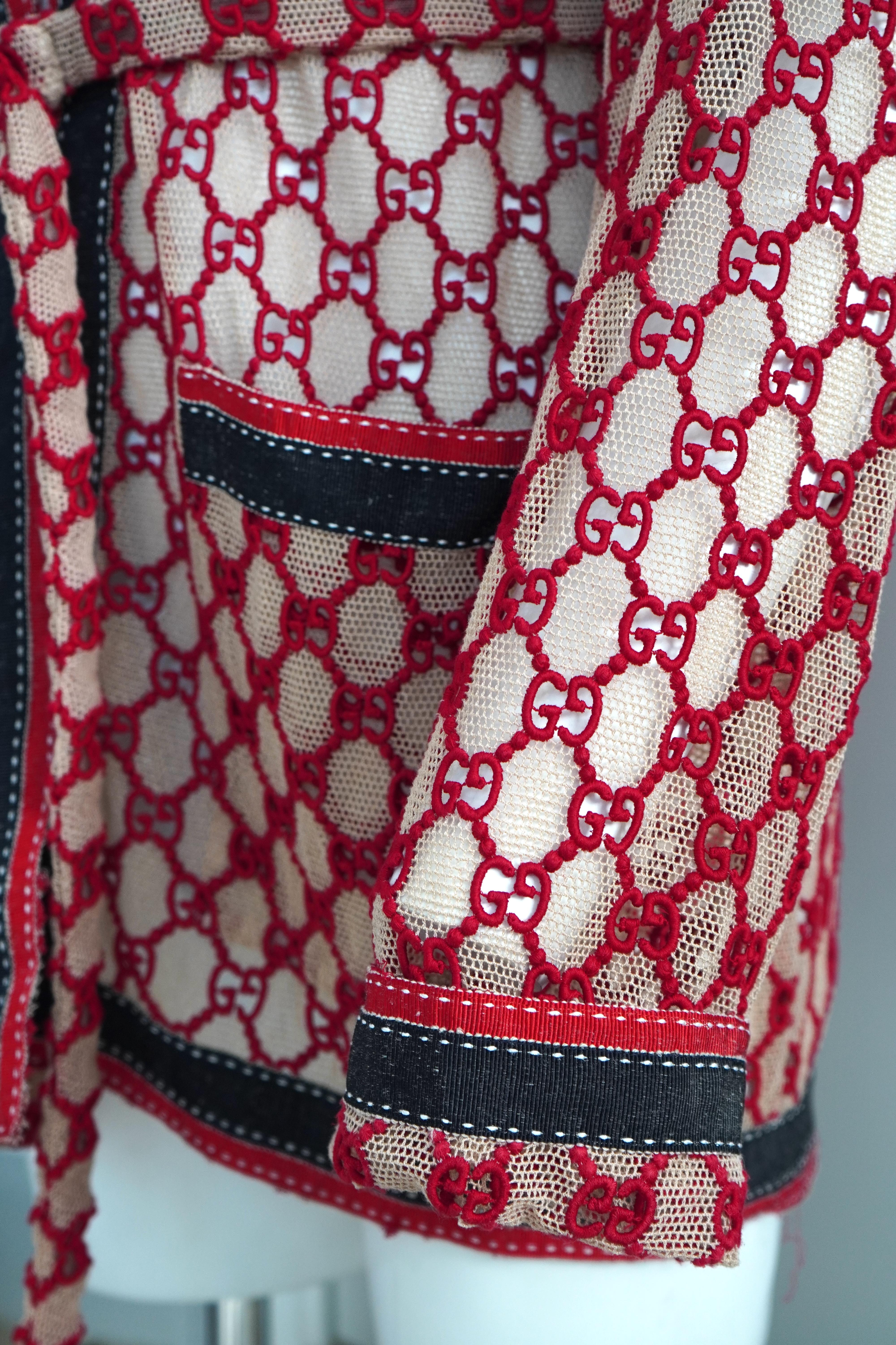 Gucci Macrame Open Front Mesh Belted Cardigan Jacket 3