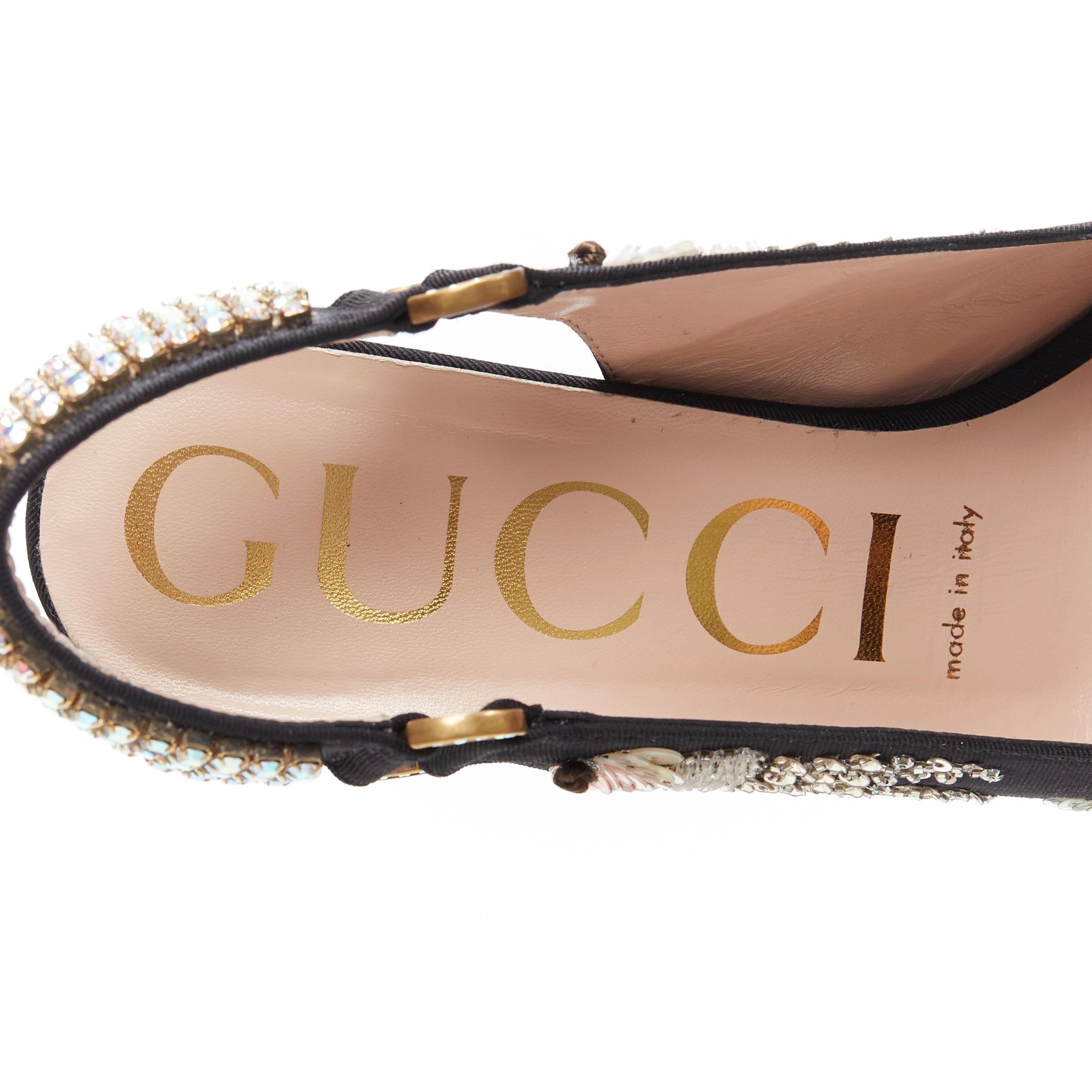 GUCCI Madelyn Moire siok crystal embellished G buckle slingback mid heel EU36 5