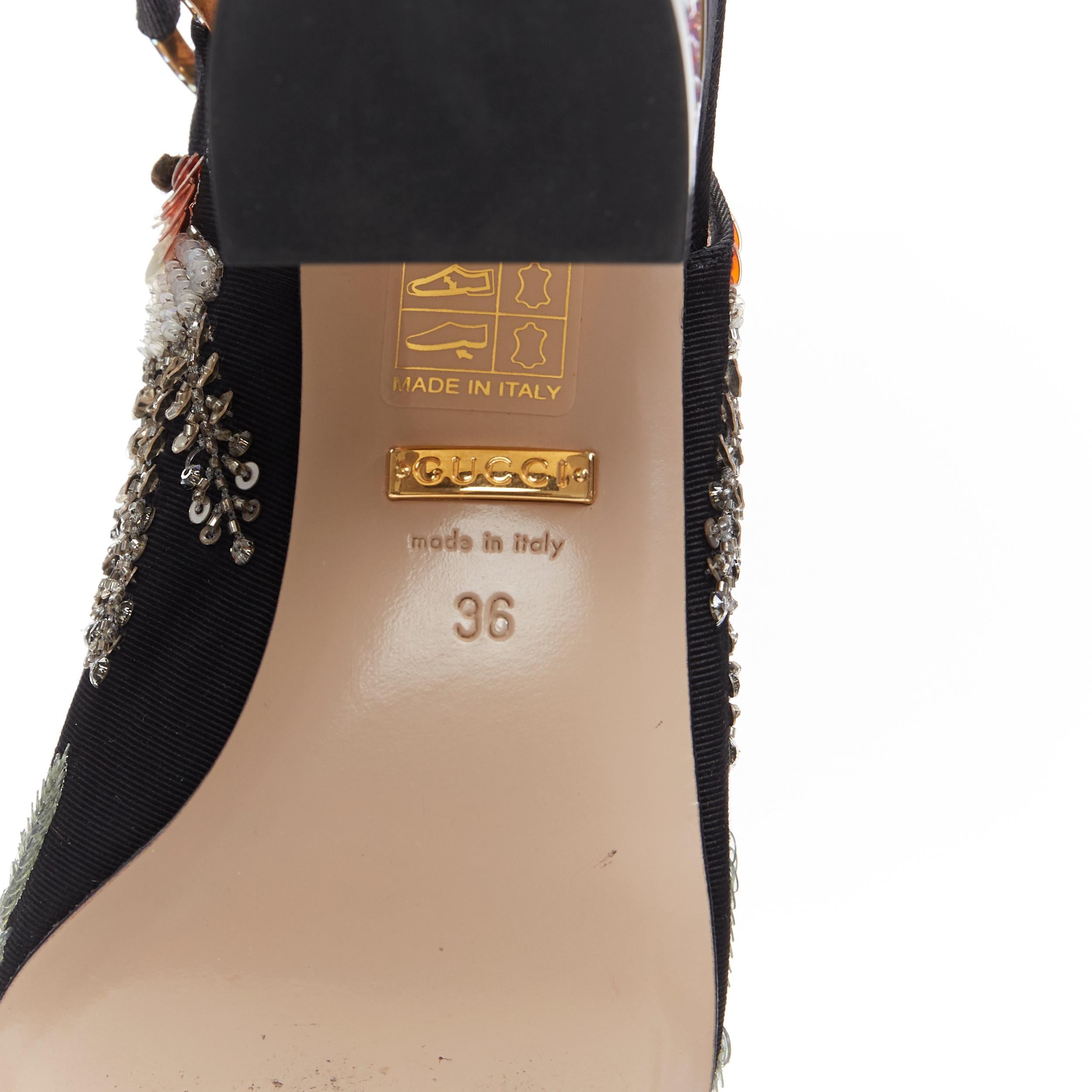 GUCCI Madelyn Moire siok crystal embellished G buckle slingback mid heel EU36 6
