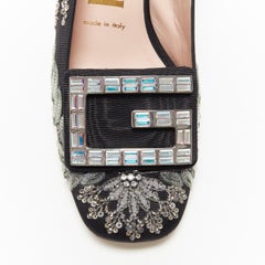 GUCCI Madelyn Moire siok crystal embellished G buckle slingback mid heel EU36