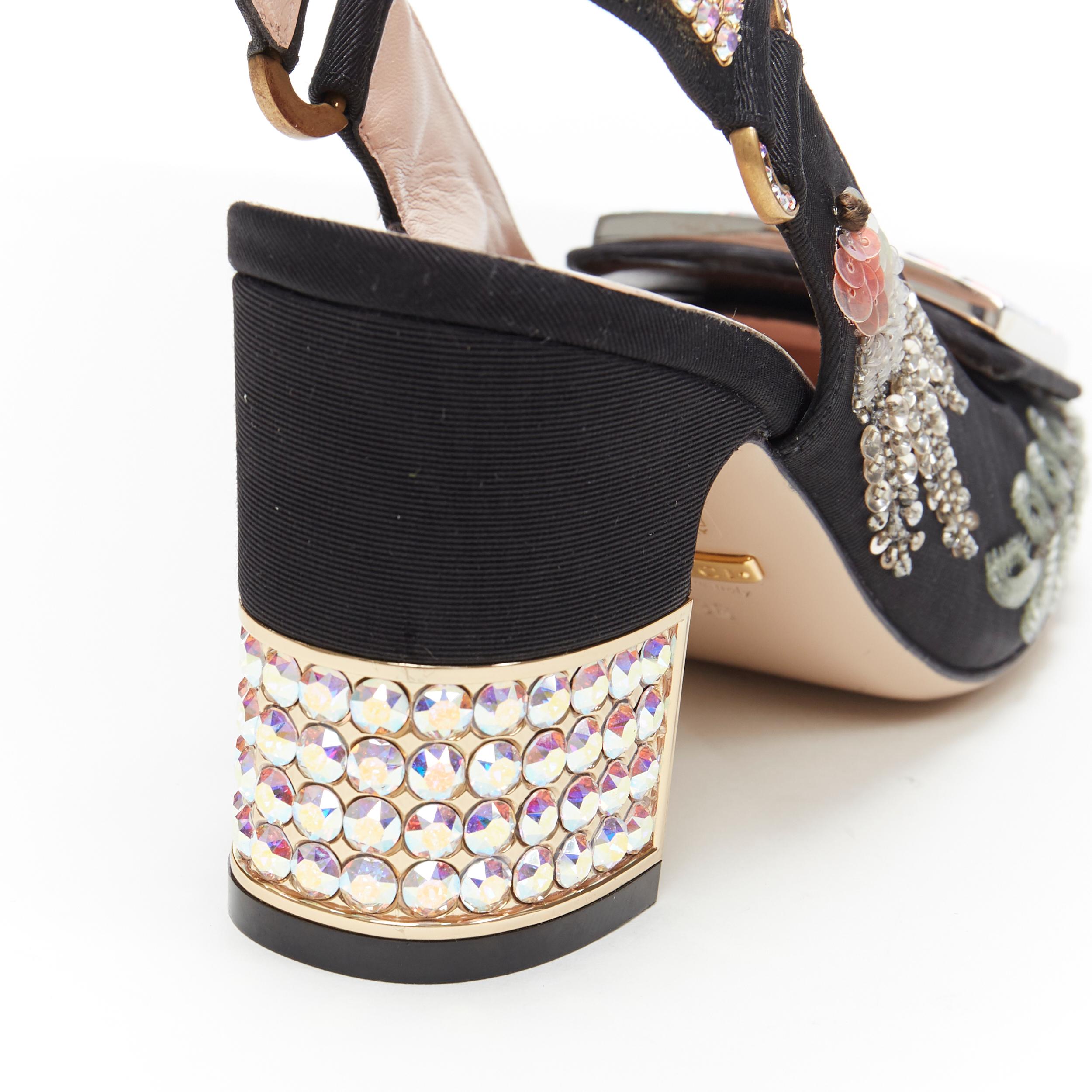 GUCCI Madelyn Moire siok crystal embellished G buckle slingback mid heel EU36 3