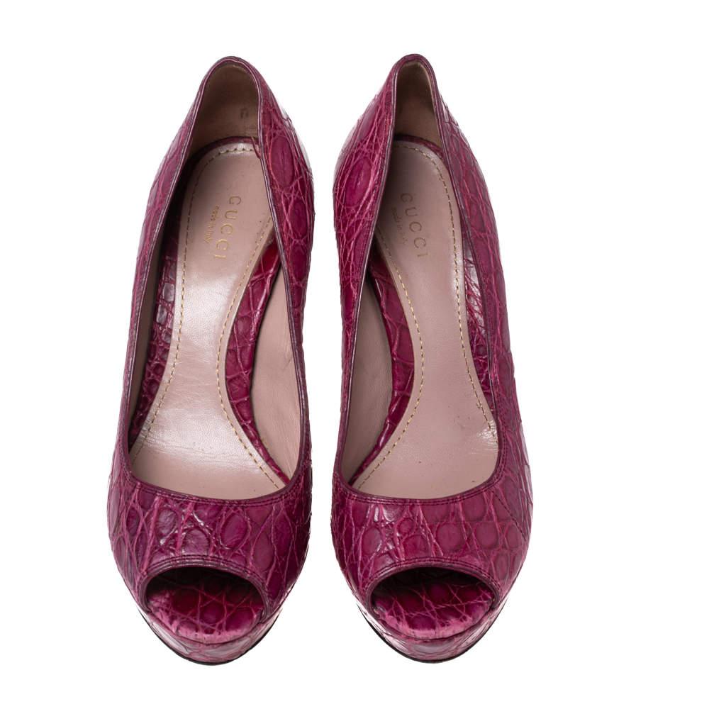 From their unique craftsmanship to their impeccable style, these pumps from Gucci are meant to elevate your shoe collection. The pumps flaunt exteriors made from alligators, peep toes, platforms, and 10.5 cm heels. The pumps are so well-made, they