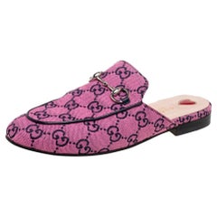 Used Gucci Magenta/Black GG Canvas Princetown Flat Mules Size 36