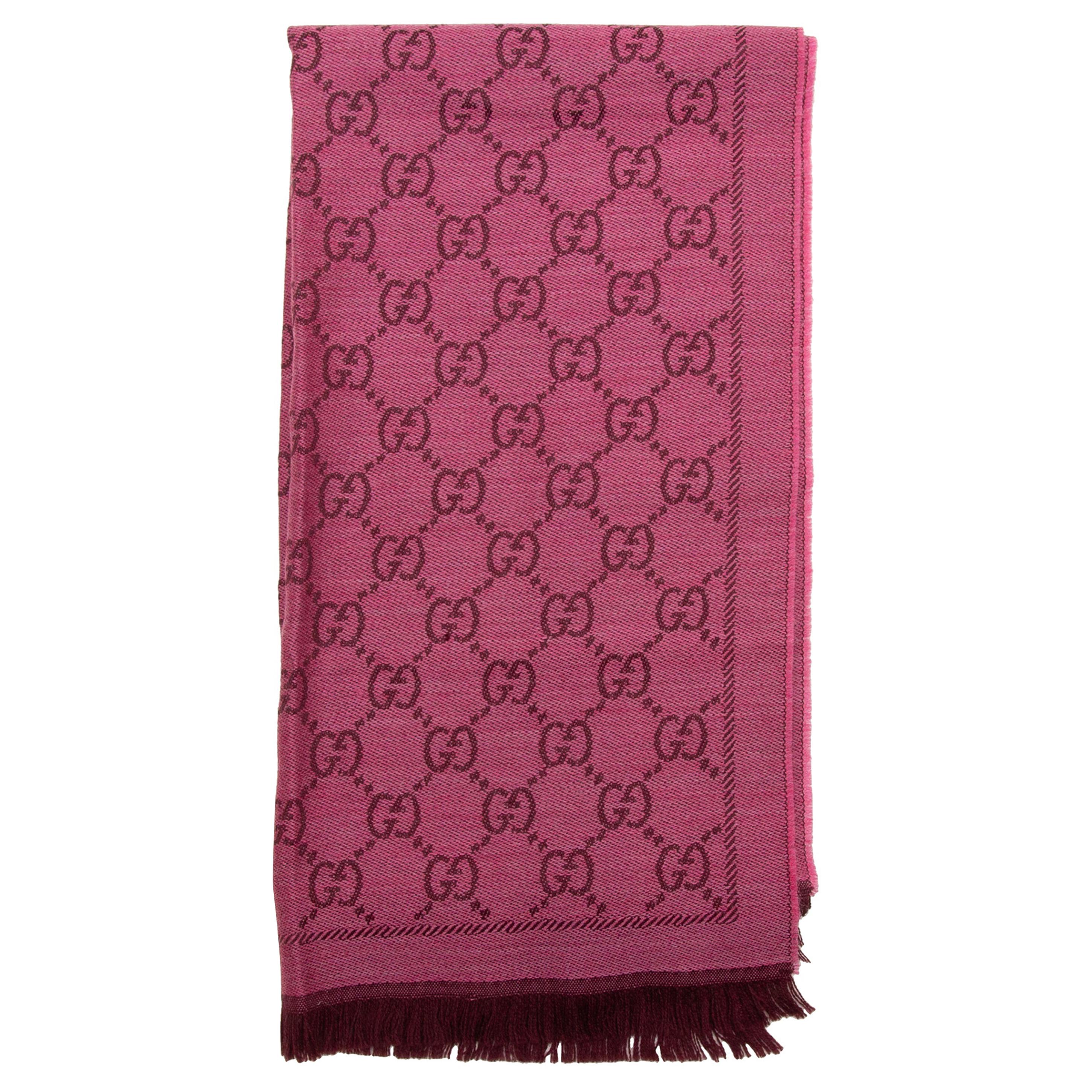 Gucci Magenta & Burgundy Monogram Wool Scarf